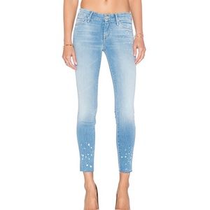 MOTHER Jeans Looker Ankle Fray in Pretty Little Words In A Bottle